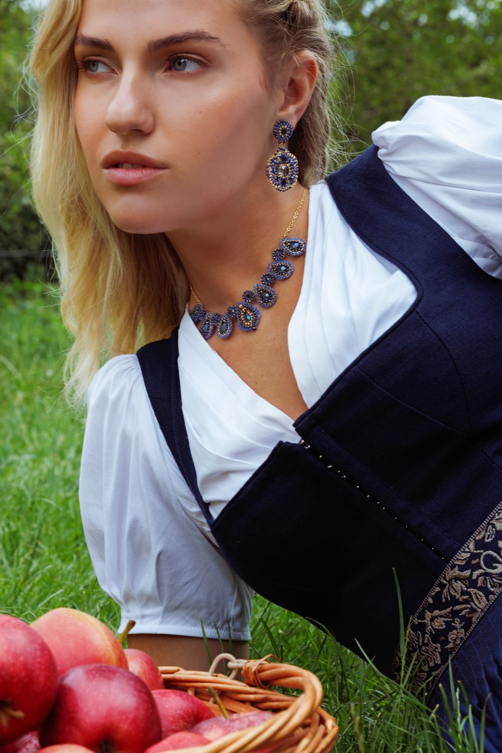 Boho Emerald Necklace Blue/Gold