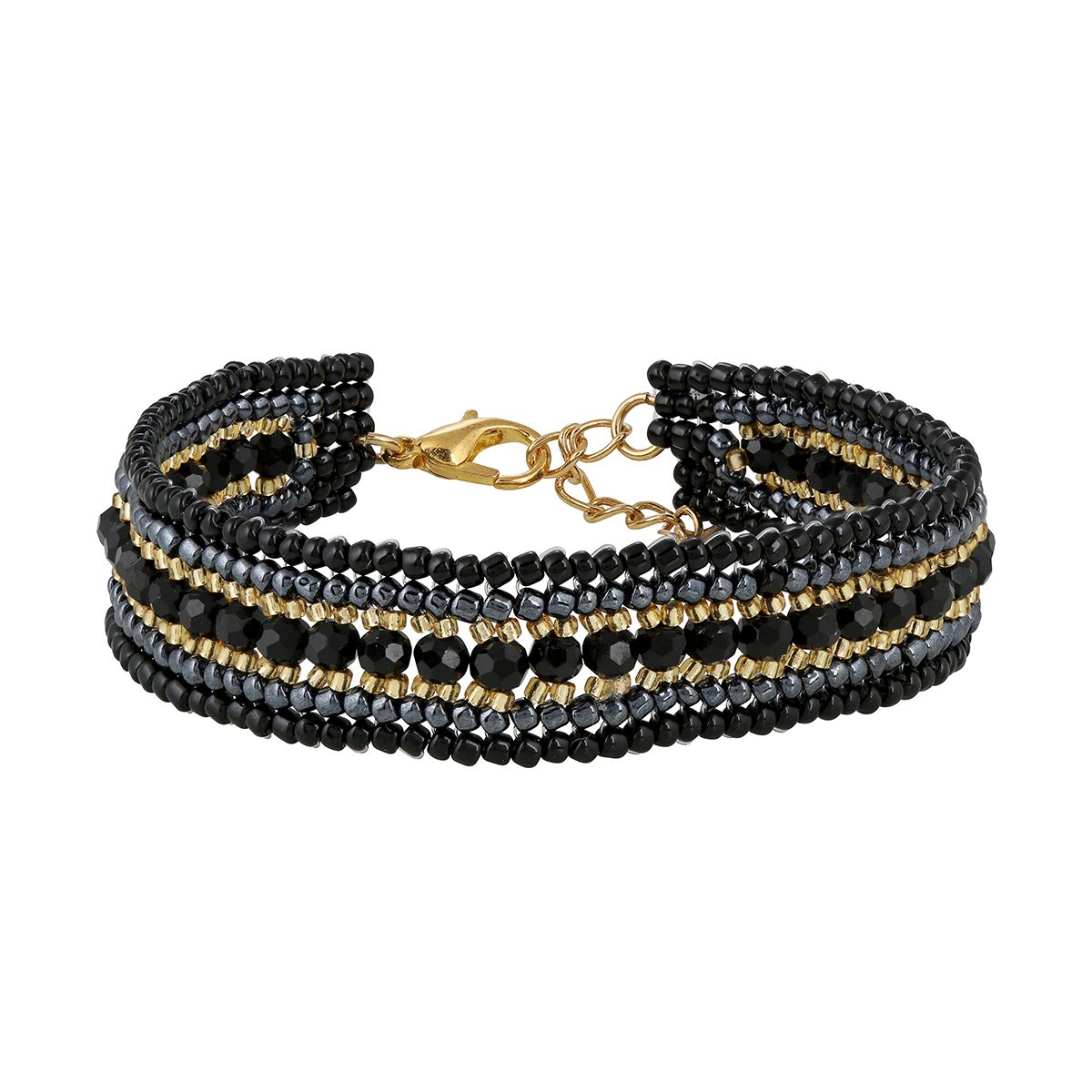 Schmales Boho Bracelet Black/Gold